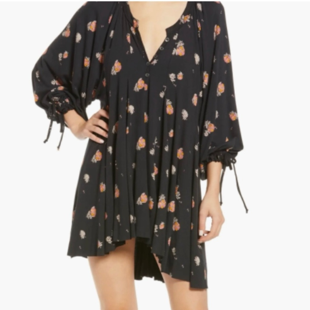 Free People Winter Sun Floral Tunic Dress Black Oversized  - Size M - Picture 3 of 15